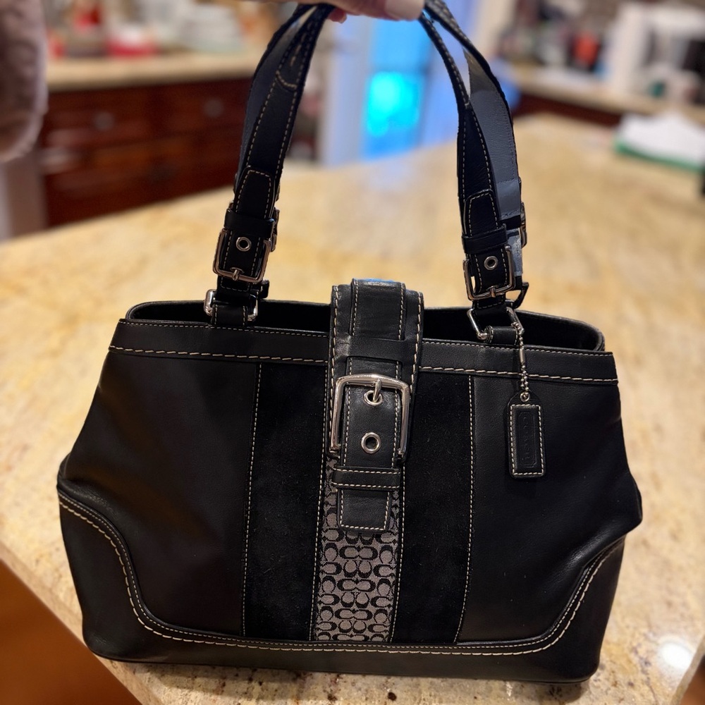 VTG Coach Hampton Soho Black Leather & Suede Satchel Y2K F11845 - Picture 4 of 13